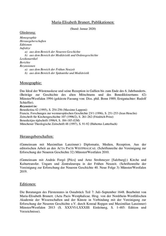 Publikationsliste Brunert (Stand Januar 2020)
